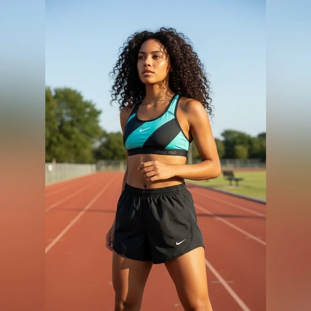 EUC NIKE Women’s Teal/Black Sports Bra & Black Active Shorts with Liner Size SM